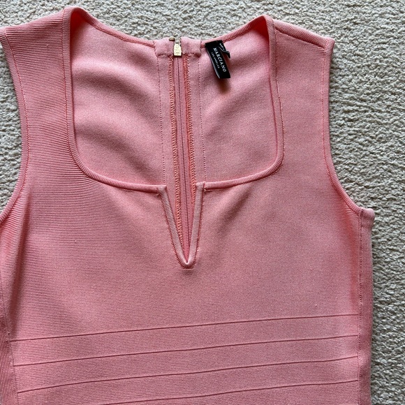 MARCIANO LA Salmon Pink BodyCon BANDAGE Short DRESS Sleeveless Square Neck Sz M - Picture 5 of 16